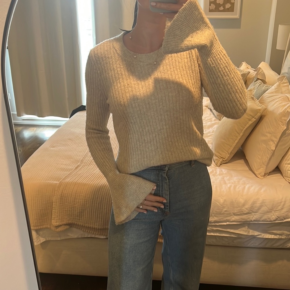 Madewell Cream Ribbed Crew Neck Sweater